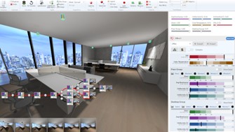 Screenshot of a software program that allows you to simulate how different lighting looks in a room. 