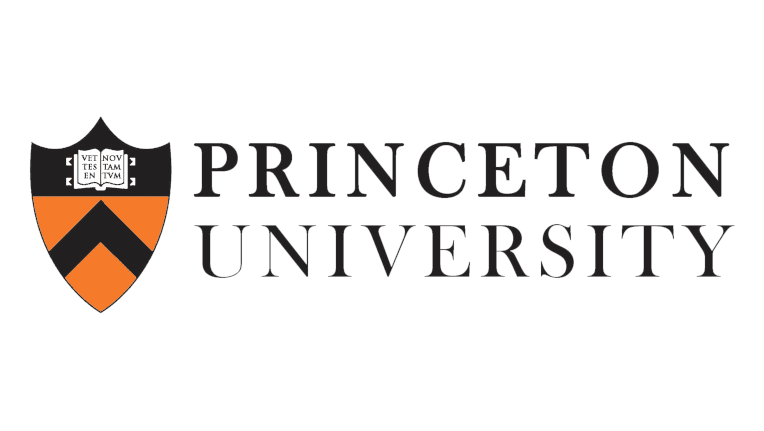 Logogram of the Princeton University written in black, with a crest in orange and black in front