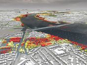 Image of a simulation of a river flood with a computer program viscloudby vrvis