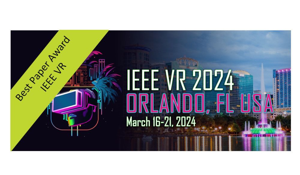 Logo of IEEE VR 2024 with green banner on which is written: "Best Paper Award"