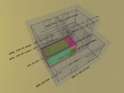 Visualisierung eines Gebäudequerschnitts, in welchem ein Raum bunt hervorgehoben ist. 