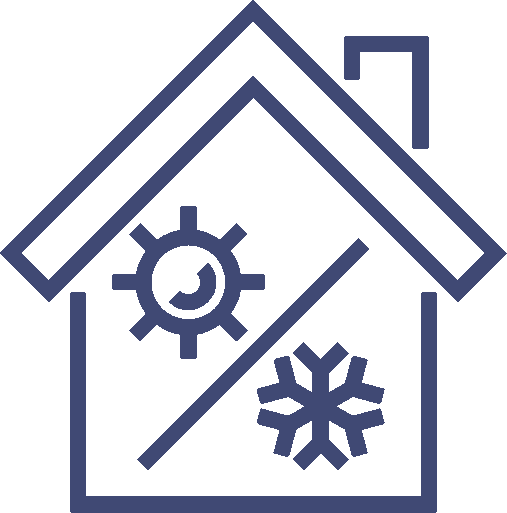 Flaticon of House with symbols for heat and cold in it.