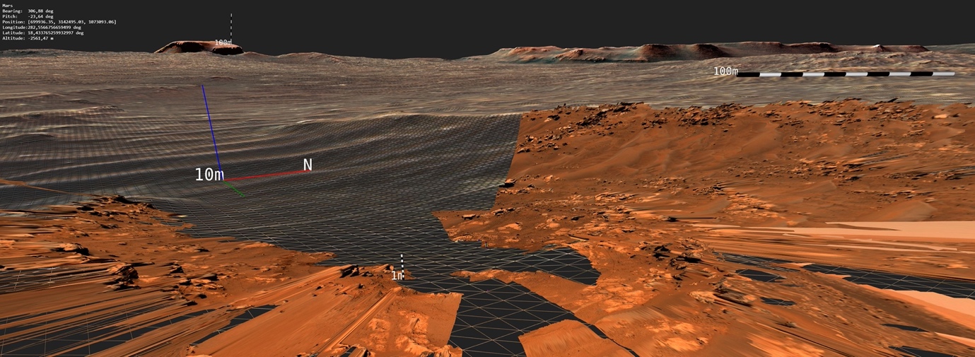 Visualization of the Martian surface with geological annotations.