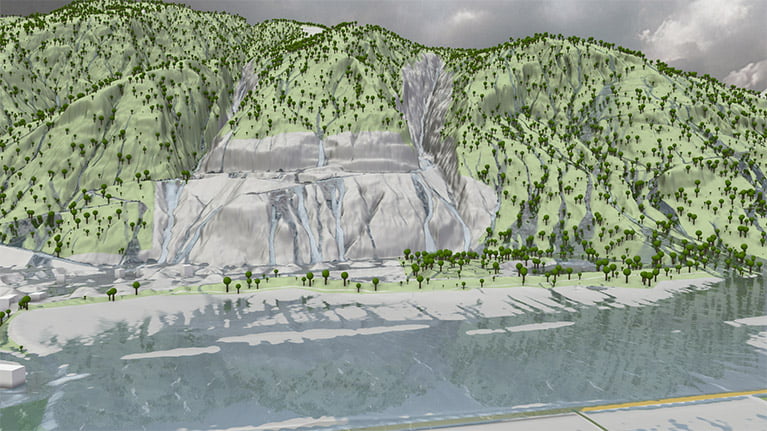 Bild einer Simulation eines Hangwassers mit einem Computerprogramm