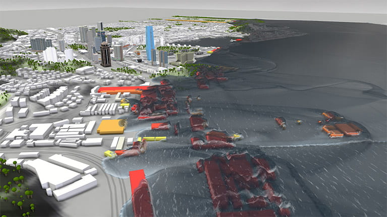 Bild einer Visualisierung eines Tsunamis mit einem Computerprogramm