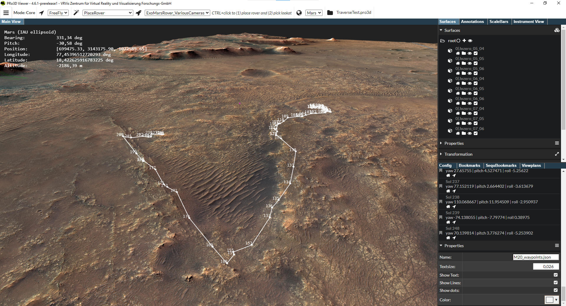 Screenshot of a 3D landscape of Mars