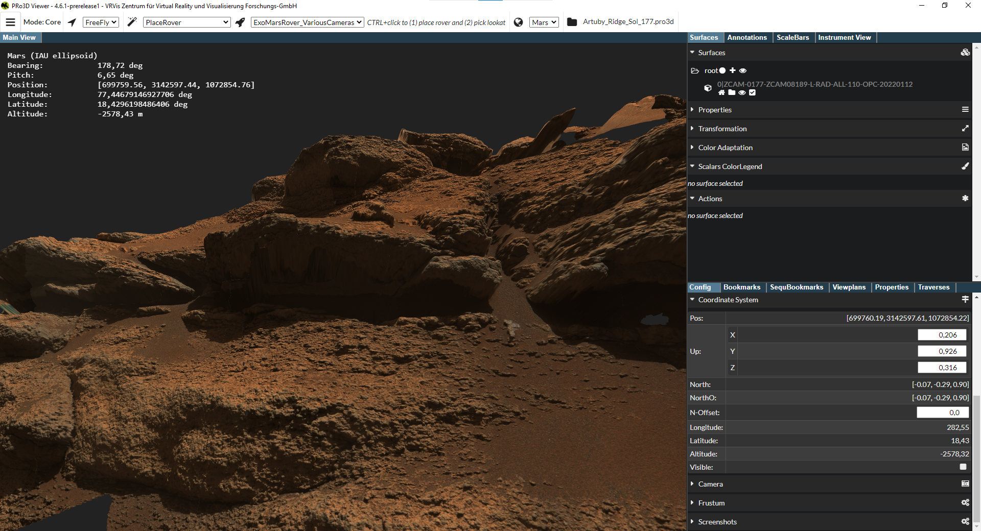 Screenshot eines Auschnittes der 3D-Marsoberfläche