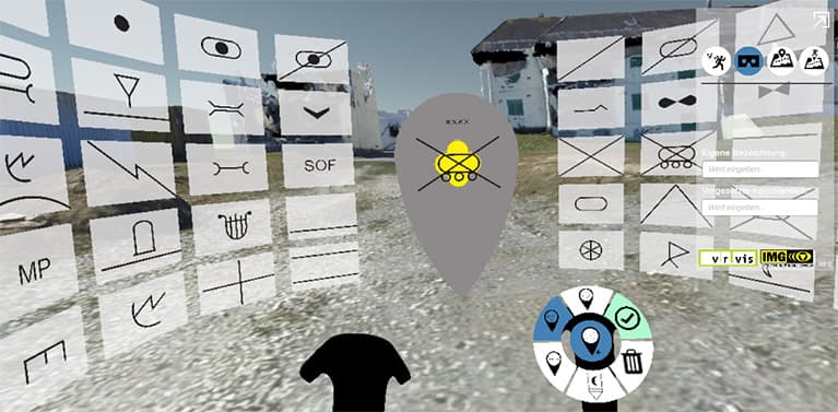 Bild einer Simulation eines Menüs verschiedener taktischer Zeichen für die Einsatz- und Rettungsplanung