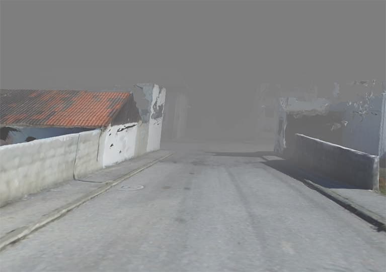 Bild einer Simulation eines urbanen Gebietes mit schlechten Sichtverhältnissen