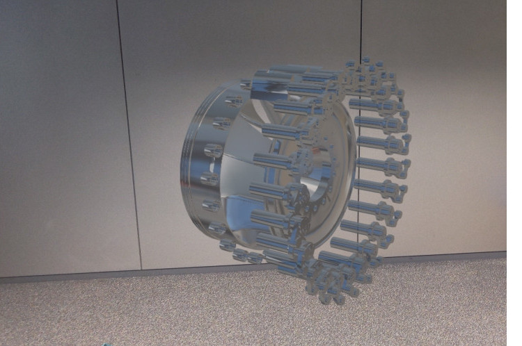 Using augmented reality, a 3D hydroelectric turbine is projected into an office space.