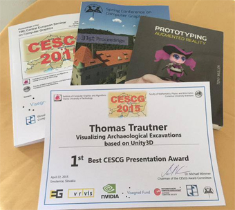 Urkunden des Best Presentation Awards der CESCG 2015 an Thomas Trautner