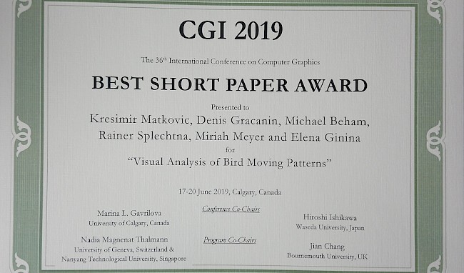 die CGI Best Short Paper Urkunde 2019