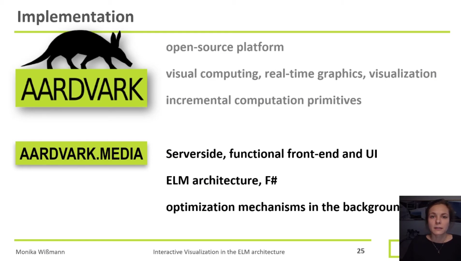 Präsentations-Slide für das Paper "Exploration of Interactive Visualization in the ELM Architekture" von FEMtech-Praktikantin Monika Wißmann.