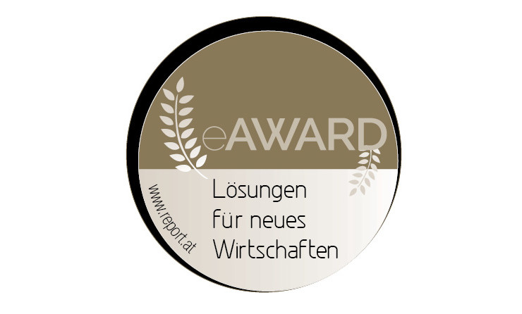 Round nomination badge of the eAward in brown and b