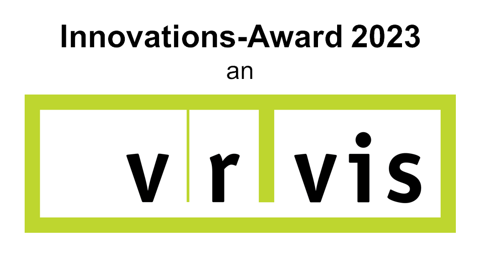 Schriftzug Innovations-Award 2023 und VRVis-Logo