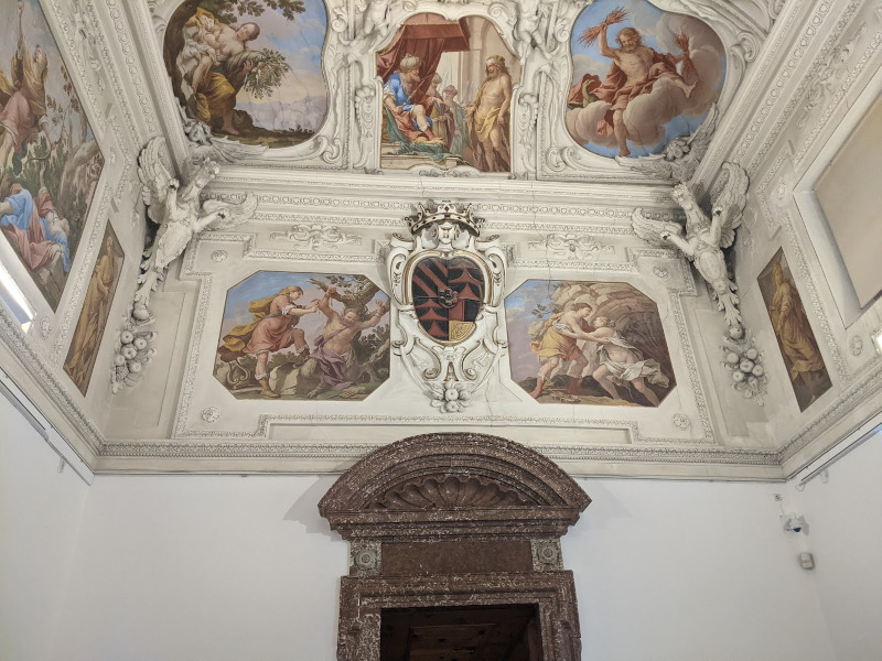 View from below on decorative ceiling paintings