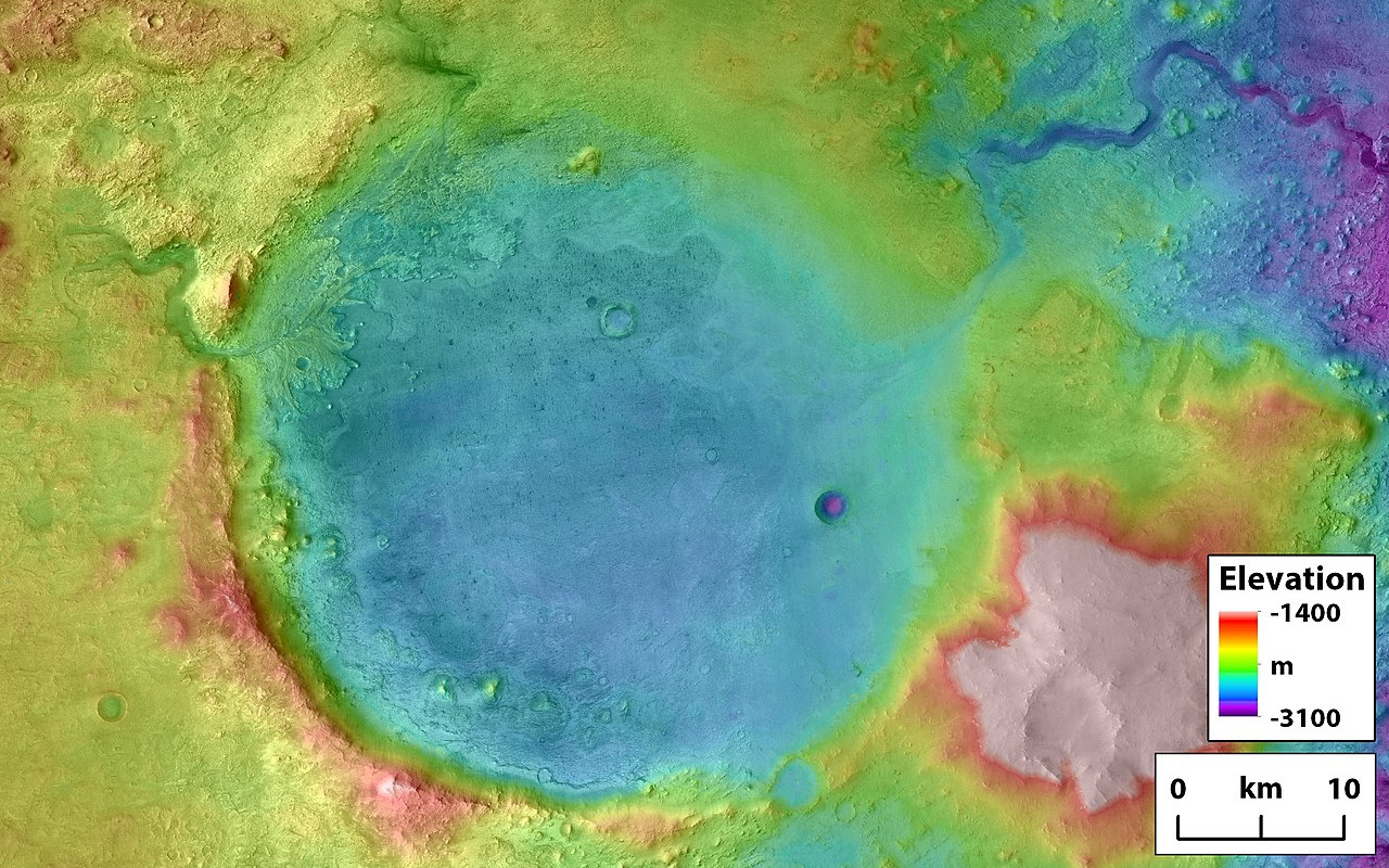 Multicolor-Visualisierung des Jezero-Kraters auf dem Mars.