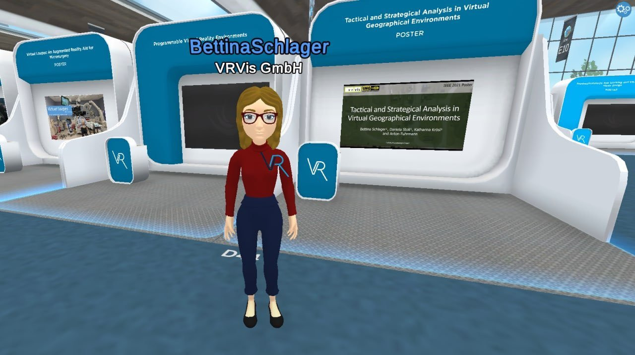 Der Avatar der VRVis-Forscherin Bettina Schlager vor ihrer virtuellen Poster-Booth