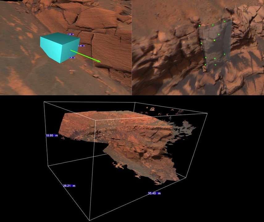 Three 3D images of the surface of Mars, done by a visualization tool