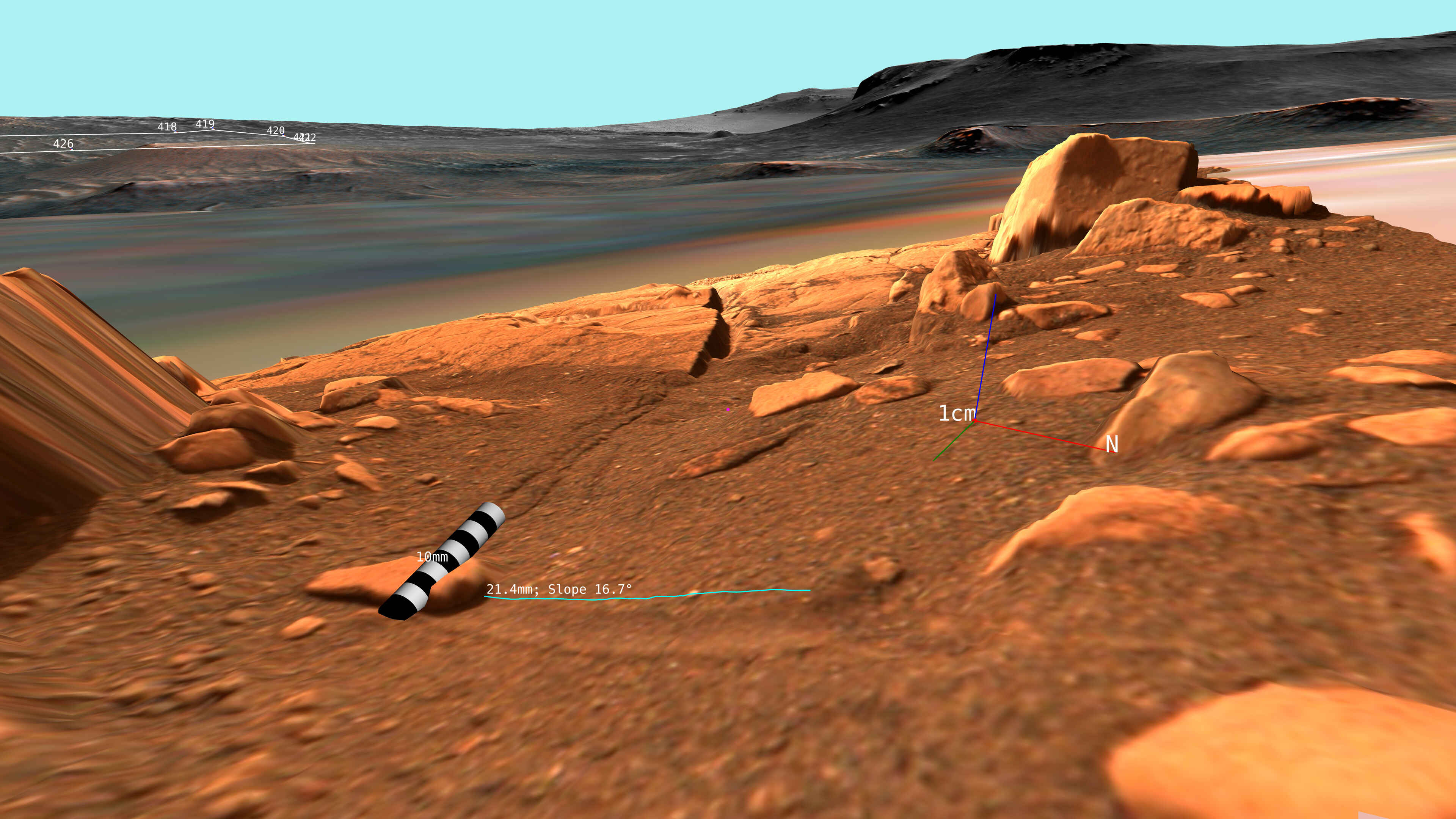 Screenshot of the PRo3D software showing Mastcam-Z imagery of the Jezero Crater on Mars