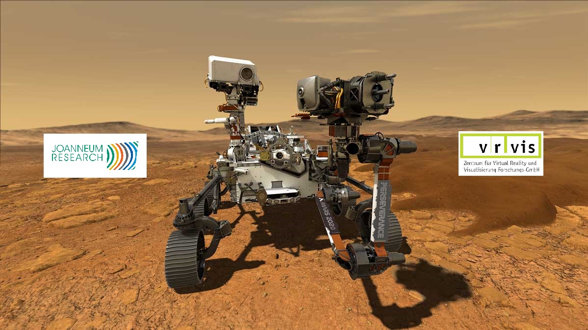 NASA Rover mit Logos von Joanneum Research und VRVis