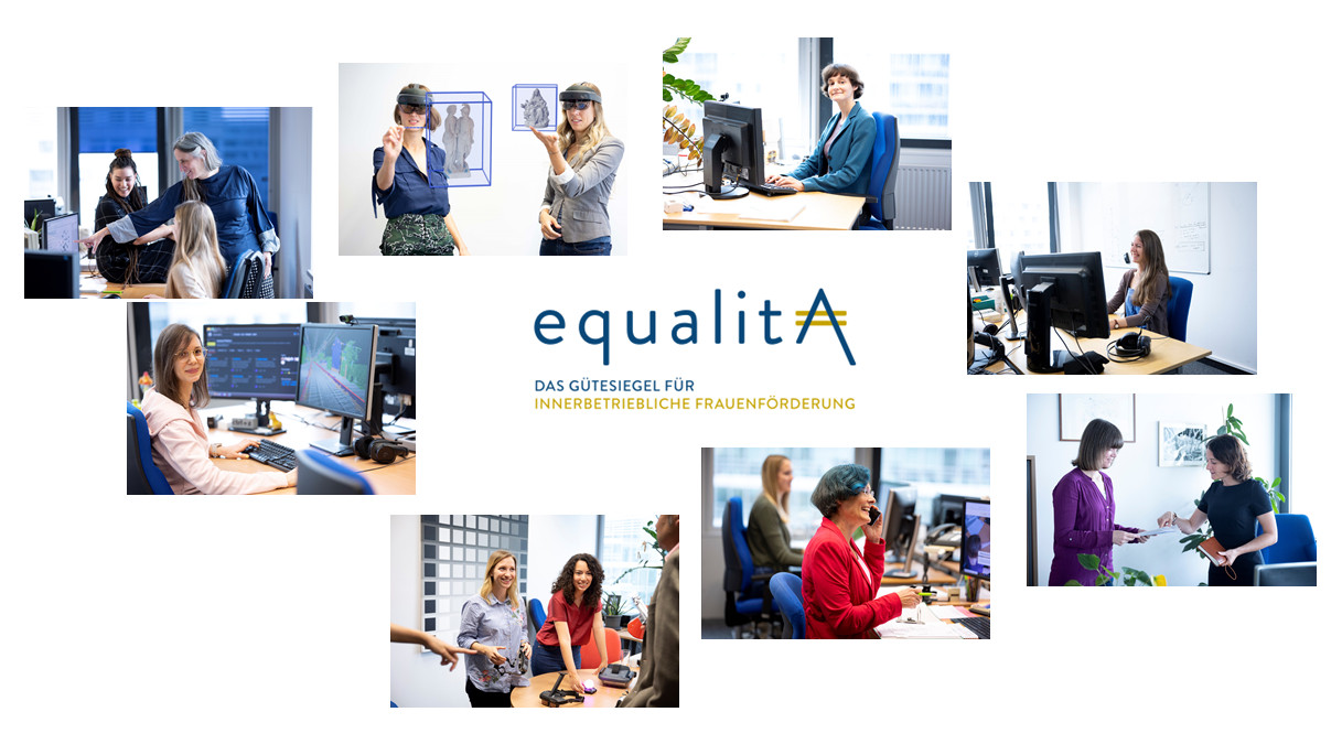 Pictures of women at the VRVis with the equalitA logo in the middle