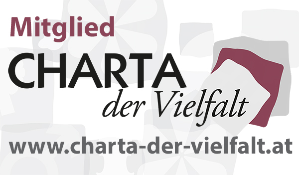 Logo der Charta der Vielfalt sowie die zugehörige Webadresse.