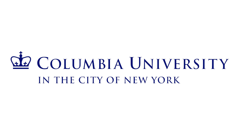 Logo-Schriftzug der Columbia University in blau mit einer Krone davor