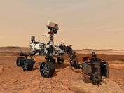 Der neue Mars-Rover "Perseverance" fährt über die Marsoberfläche.