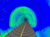 Bild eines Tunnels in verschiedenen Grün- und Blautönen, die anzeigen, ob der Tunnel so gebaut wird, wie er werden soll