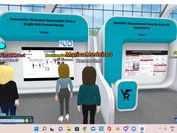 Screenshot der virtuellen Welt Virbela: zwei Poster-Stände auf der Konferenz mit interessierten Besucherinnen und Besucher. 