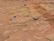 Die Marsoberfläche mit geologischen Markierungen versehen.