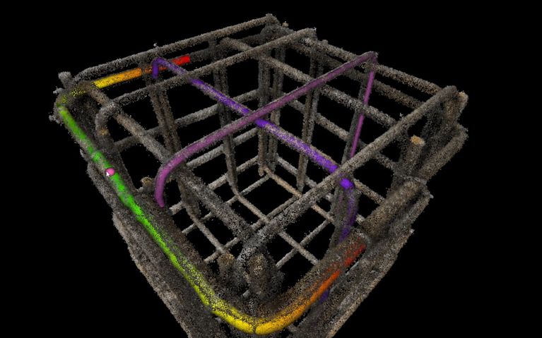 Visualization of a reinforcement cage, individual bars are colored.