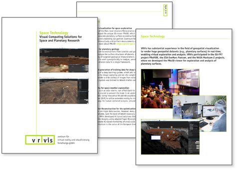 Einzelne Seiten des VRVis-Flyers "Space Technology von VRVis"