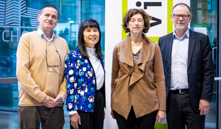 Group photo of the Visual Computing Trends 2023 speaker, from left to right: Eduard Gröller (TU Wien), Ming C. Lin (University of Maryland), Marie-Paule Cani (Ecole Polytechnique) und Anders Ynnerman (Linköping University).