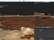 Bildschirmaufnahme von PRo3D, links eine Marsoberflächenrekonstruktion mit bunten Annotation, rechts ein Kontrollboard mit Funktionen zum Einstellen.