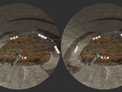 Blick durch eine Virtual Reality-Brille: im linken Kreis sieht man, was man mit dem linken Auge sieht, im rechten Kreis sieht man den Tunnel, wie man ihn mit dem rechten Auge sieht. 