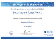 Urkunde des Best Student Paper Awards der CESCG 2020