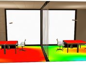 Visualisierung eines gut ausgeleuchteten Büroraumes in Falschfarben.